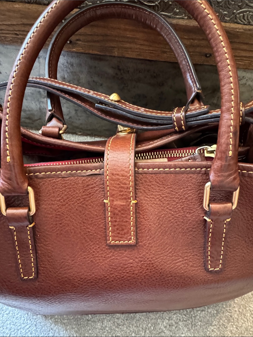 Dooney & Bourke Florentine Perry Satchel in Chestnut - Picture 13 of 16
